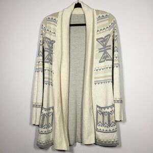Western pattern 100% cotton oatmeal duster cardigan large pockets Aztec size M